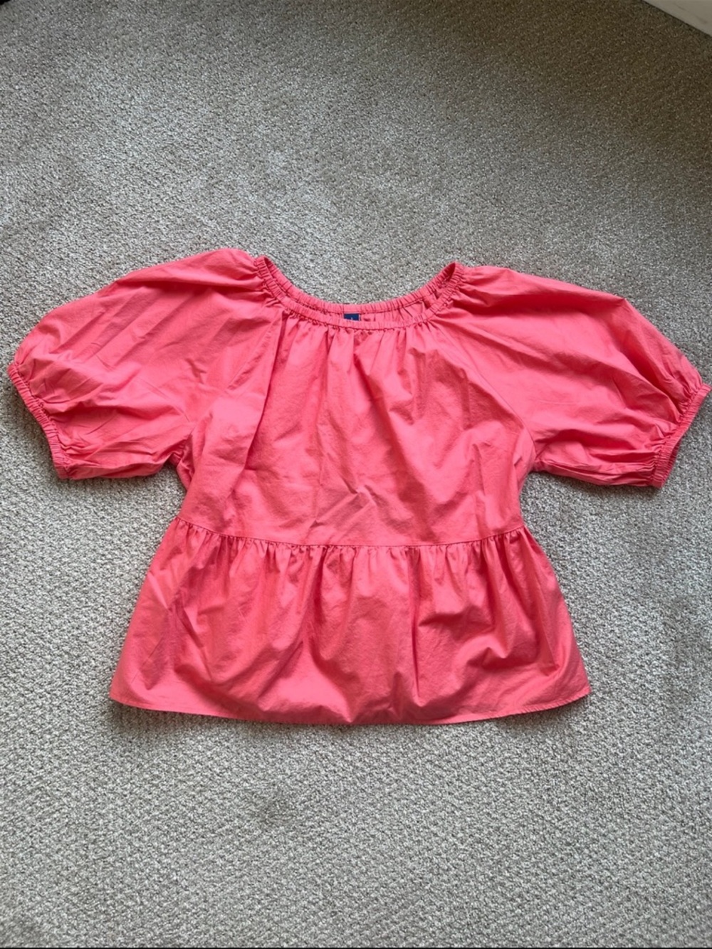 Old Navy Coral Peplum Puff-Sleeve Blouse
